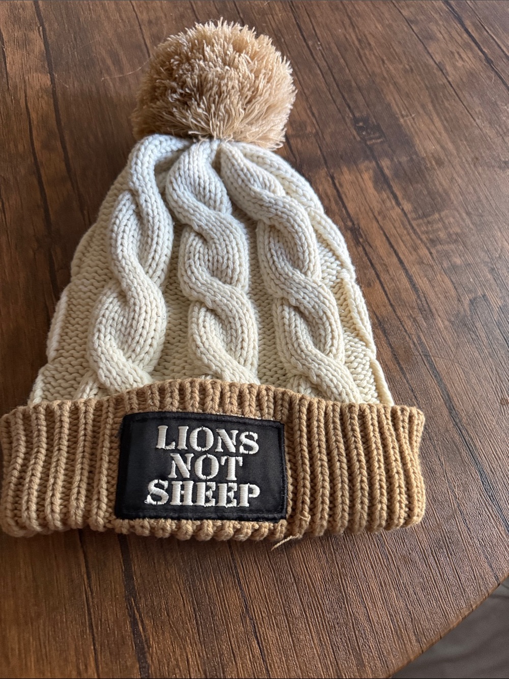 Lions Not Sheep Pom Pom Beanie - Cream & Tan